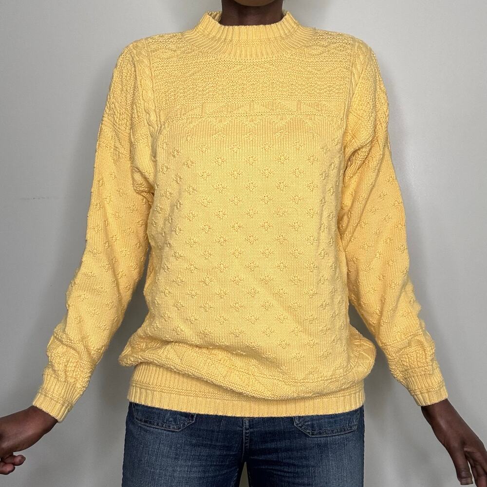 VINTAGE | LizWear 80s 90s Butter Yellow Textured Cotton Sweater Jumper Medium